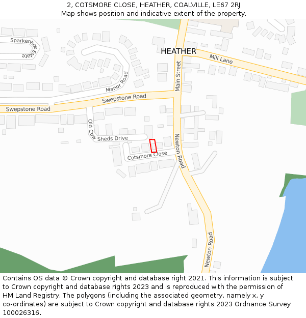 2, COTSMORE CLOSE, HEATHER, COALVILLE, LE67 2RJ: Location map and indicative extent of plot