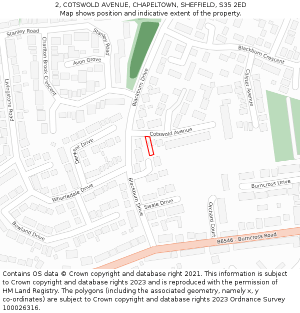 2, COTSWOLD AVENUE, CHAPELTOWN, SHEFFIELD, S35 2ED: Location map and indicative extent of plot