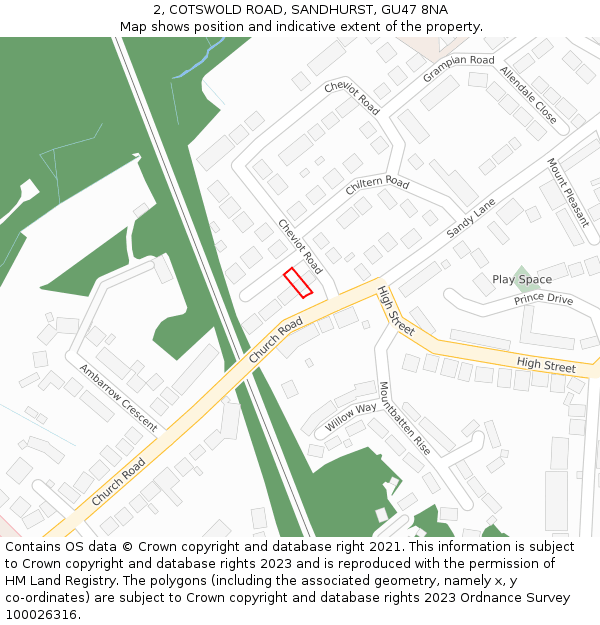 2, COTSWOLD ROAD, SANDHURST, GU47 8NA: Location map and indicative extent of plot