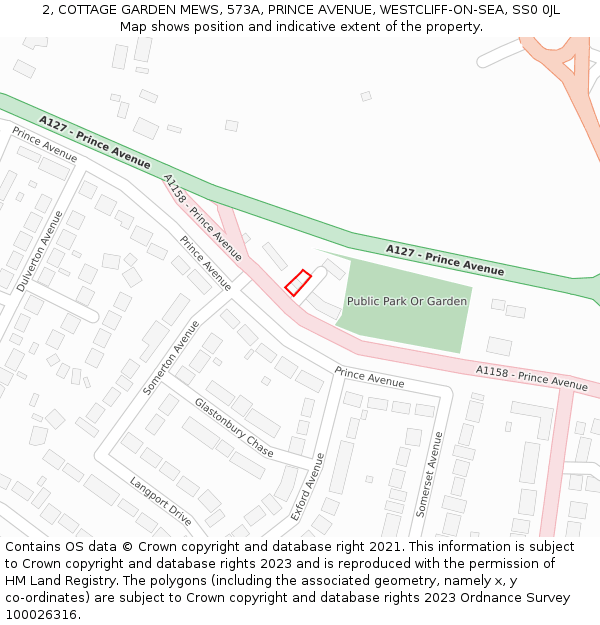 2, COTTAGE GARDEN MEWS, 573A, PRINCE AVENUE, WESTCLIFF-ON-SEA, SS0 0JL: Location map and indicative extent of plot