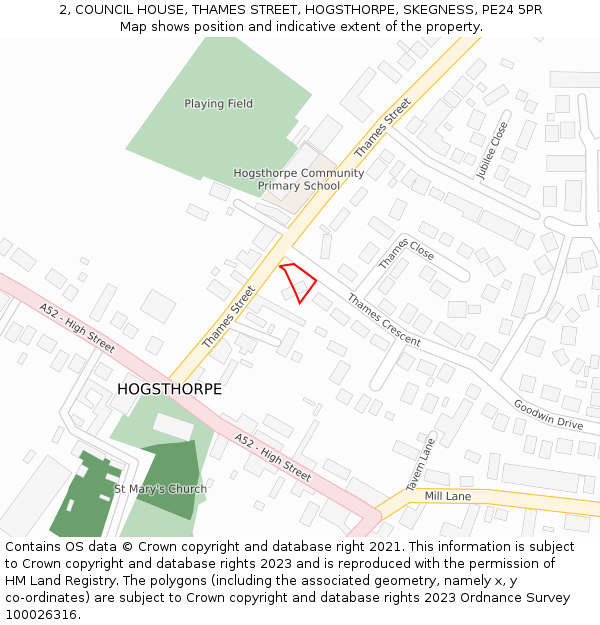 2, COUNCIL HOUSE, THAMES STREET, HOGSTHORPE, SKEGNESS, PE24 5PR: Location map and indicative extent of plot