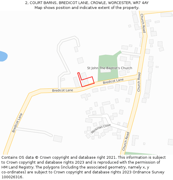2, COURT BARNS, BREDICOT LANE, CROWLE, WORCESTER, WR7 4AY: Location map and indicative extent of plot