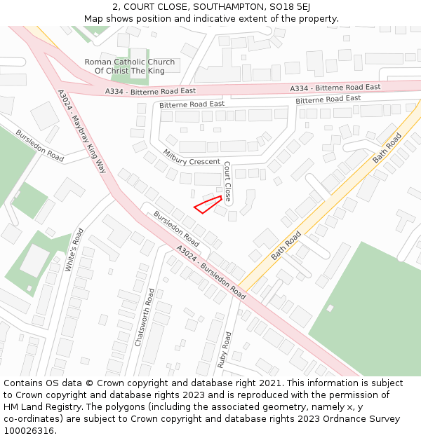 2, COURT CLOSE, SOUTHAMPTON, SO18 5EJ: Location map and indicative extent of plot