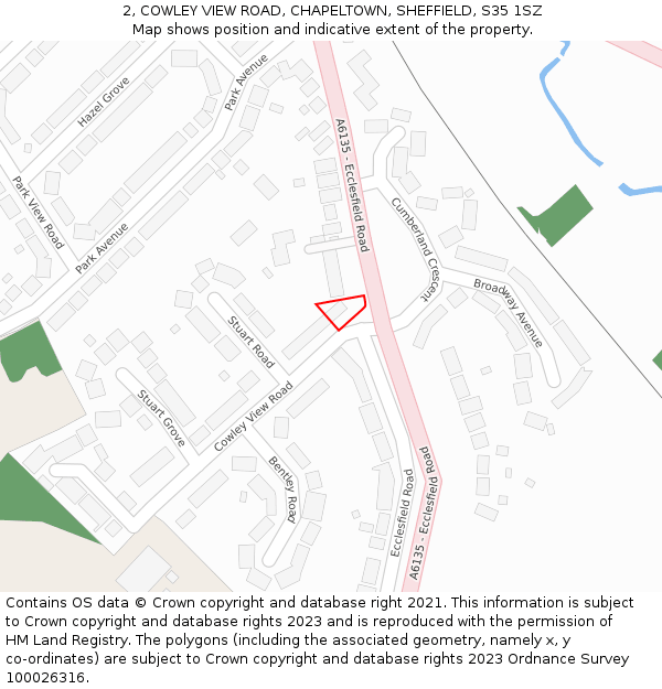 2, COWLEY VIEW ROAD, CHAPELTOWN, SHEFFIELD, S35 1SZ: Location map and indicative extent of plot