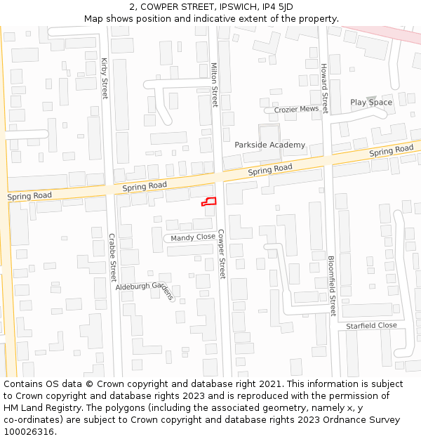 2, COWPER STREET, IPSWICH, IP4 5JD: Location map and indicative extent of plot