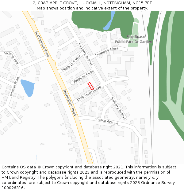 2, CRAB APPLE GROVE, HUCKNALL, NOTTINGHAM, NG15 7ET: Location map and indicative extent of plot