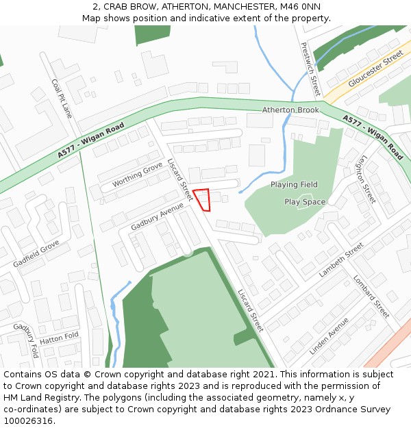 2, CRAB BROW, ATHERTON, MANCHESTER, M46 0NN: Location map and indicative extent of plot