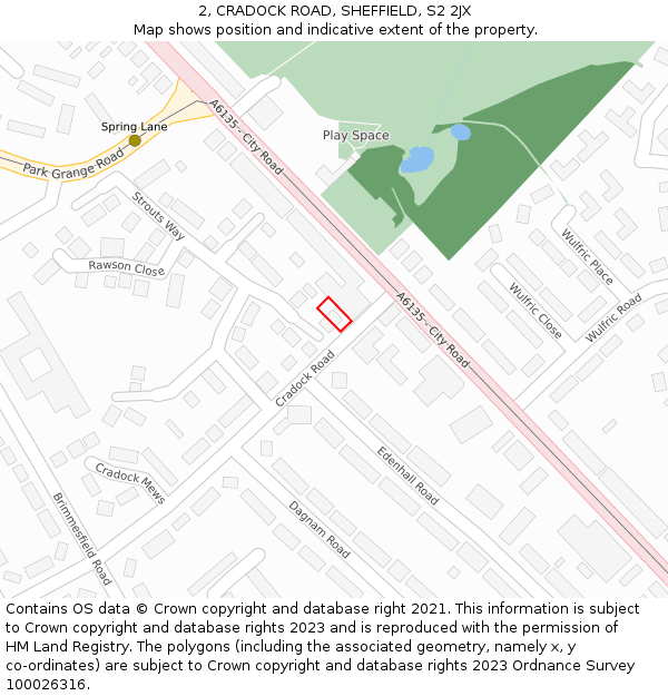 2, CRADOCK ROAD, SHEFFIELD, S2 2JX: Location map and indicative extent of plot