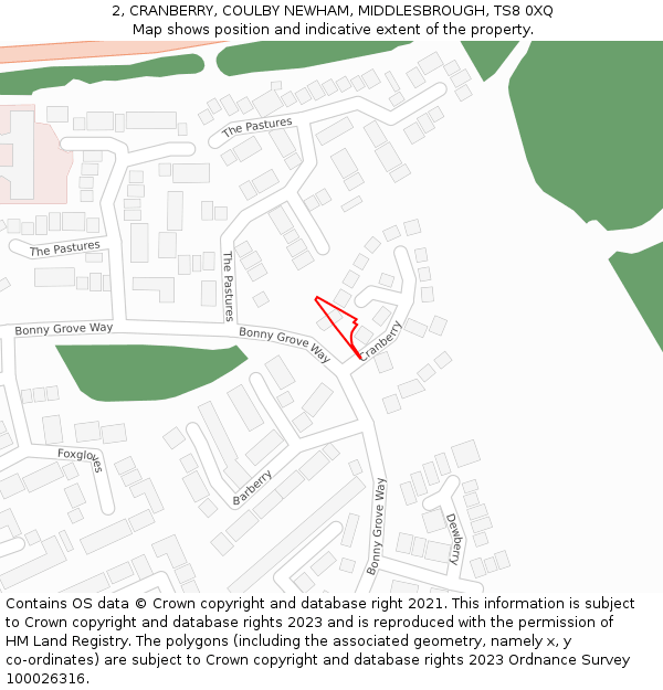 2, CRANBERRY, COULBY NEWHAM, MIDDLESBROUGH, TS8 0XQ: Location map and indicative extent of plot
