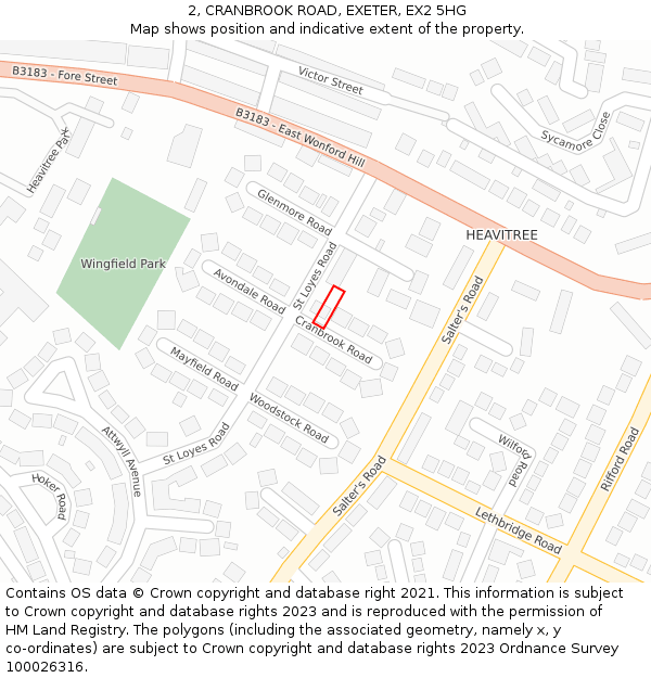 2, CRANBROOK ROAD, EXETER, EX2 5HG: Location map and indicative extent of plot