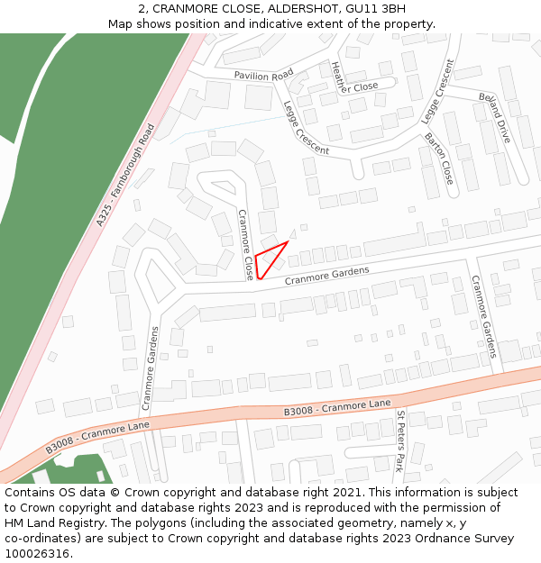 2, CRANMORE CLOSE, ALDERSHOT, GU11 3BH: Location map and indicative extent of plot