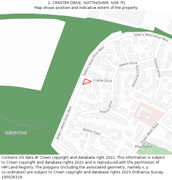 2, CRASTER DRIVE, NOTTINGHAM, NG6 7FJ: Location map and indicative extent of plot