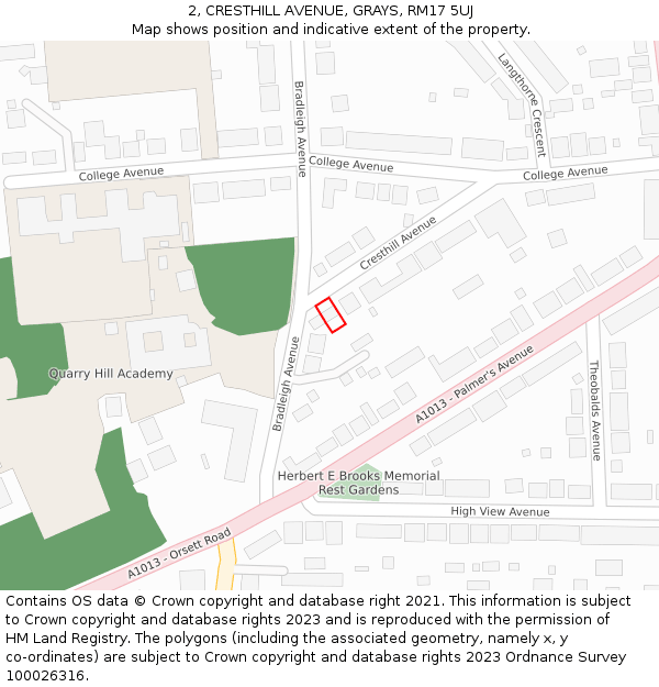 2, CRESTHILL AVENUE, GRAYS, RM17 5UJ: Location map and indicative extent of plot