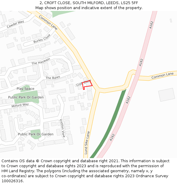 2, CROFT CLOSE, SOUTH MILFORD, LEEDS, LS25 5FF: Location map and indicative extent of plot
