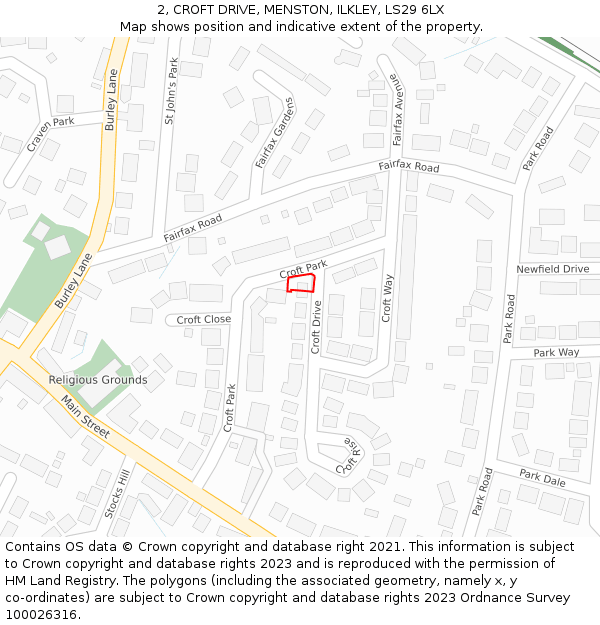 2, CROFT DRIVE, MENSTON, ILKLEY, LS29 6LX: Location map and indicative extent of plot