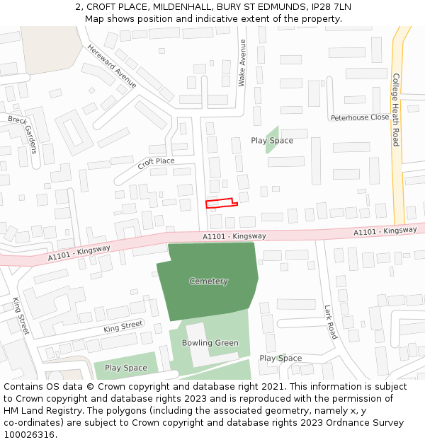 2, CROFT PLACE, MILDENHALL, BURY ST EDMUNDS, IP28 7LN: Location map and indicative extent of plot