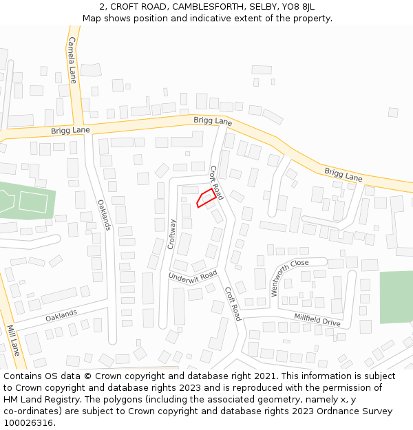 2, CROFT ROAD, CAMBLESFORTH, SELBY, YO8 8JL: Location map and indicative extent of plot