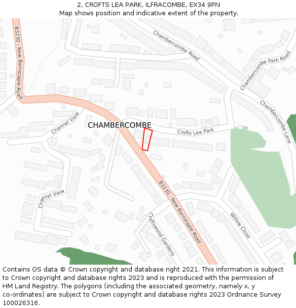 2, CROFTS LEA PARK, ILFRACOMBE, EX34 9PN: Location map and indicative extent of plot