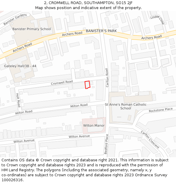 2, CROMWELL ROAD, SOUTHAMPTON, SO15 2JF: Location map and indicative extent of plot