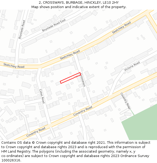 2, CROSSWAYS, BURBAGE, HINCKLEY, LE10 2HY: Location map and indicative extent of plot