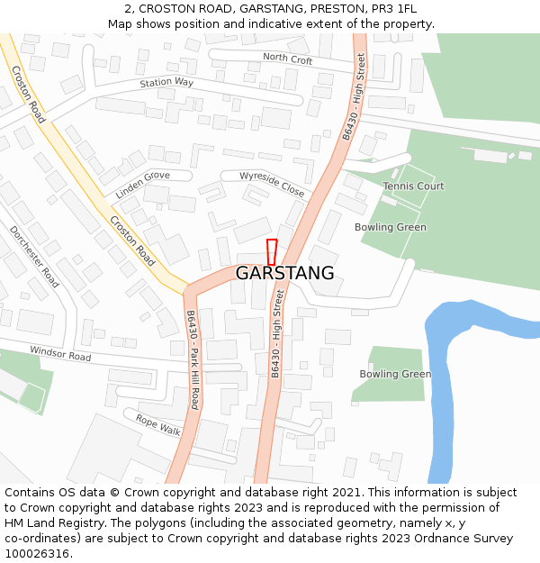 2, CROSTON ROAD, GARSTANG, PRESTON, PR3 1FL: Location map and indicative extent of plot