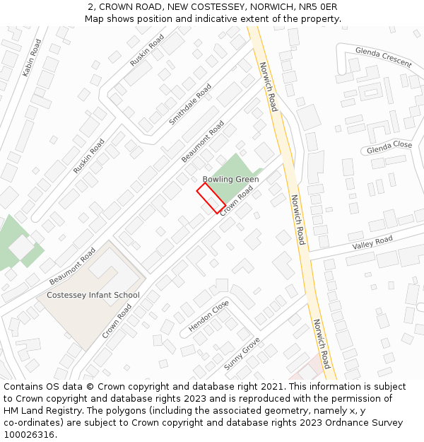 2, CROWN ROAD, NEW COSTESSEY, NORWICH, NR5 0ER: Location map and indicative extent of plot