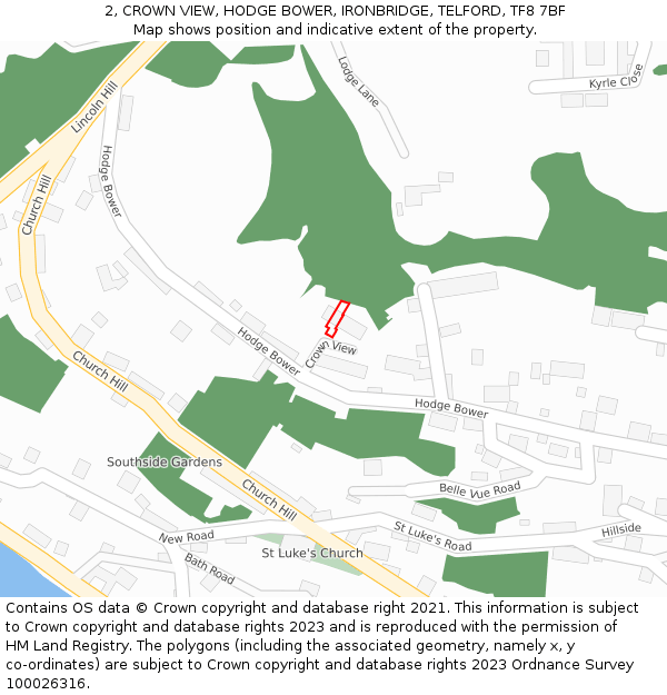 2, CROWN VIEW, HODGE BOWER, IRONBRIDGE, TELFORD, TF8 7BF: Location map and indicative extent of plot