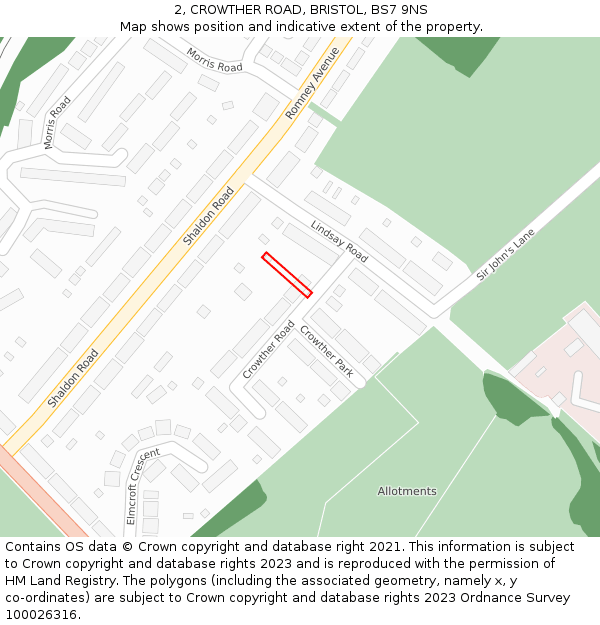 2, CROWTHER ROAD, BRISTOL, BS7 9NS: Location map and indicative extent of plot