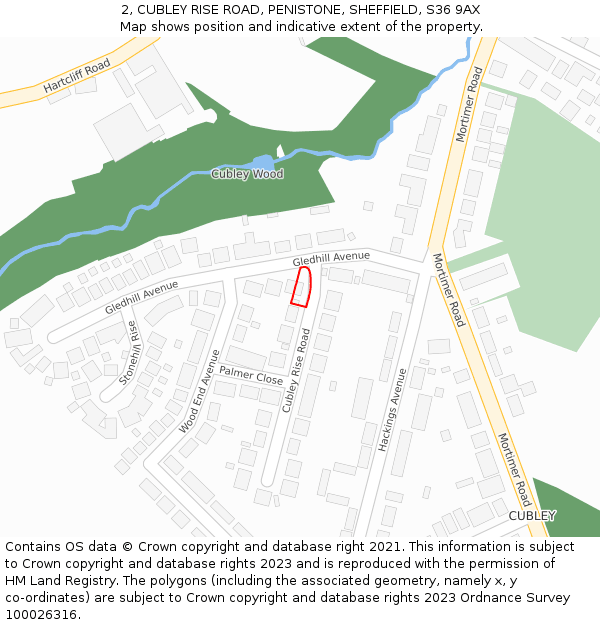 2, CUBLEY RISE ROAD, PENISTONE, SHEFFIELD, S36 9AX: Location map and indicative extent of plot