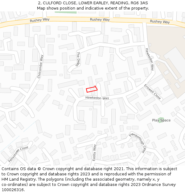 2, CULFORD CLOSE, LOWER EARLEY, READING, RG6 3AS: Location map and indicative extent of plot