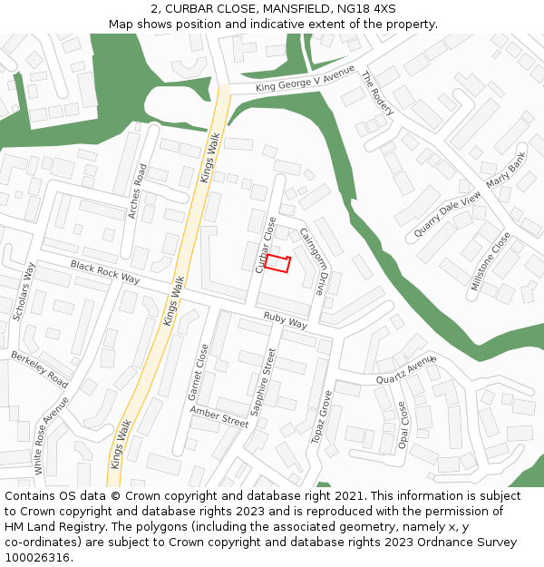 2, CURBAR CLOSE, MANSFIELD, NG18 4XS: Location map and indicative extent of plot