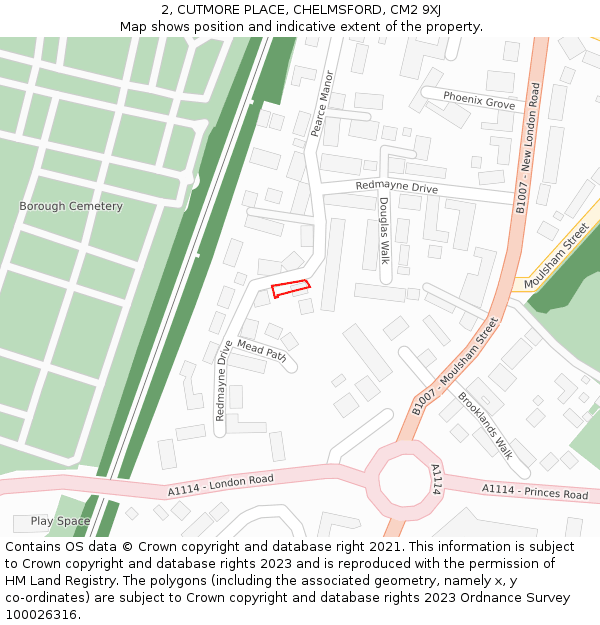 2, CUTMORE PLACE, CHELMSFORD, CM2 9XJ: Location map and indicative extent of plot