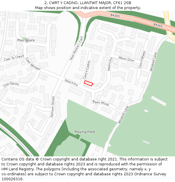 2, CWRT Y CADNO, LLANTWIT MAJOR, CF61 2SB: Location map and indicative extent of plot