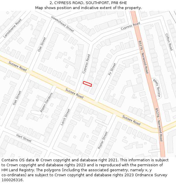 2, CYPRESS ROAD, SOUTHPORT, PR8 6HE: Location map and indicative extent of plot