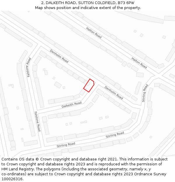 2, DALKEITH ROAD, SUTTON COLDFIELD, B73 6PW: Location map and indicative extent of plot