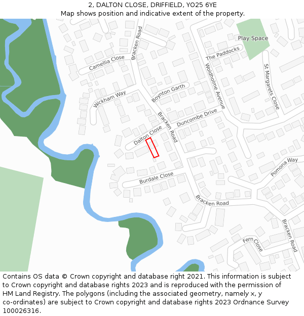 2, DALTON CLOSE, DRIFFIELD, YO25 6YE: Location map and indicative extent of plot