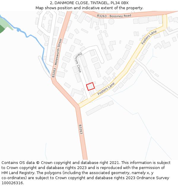2, DANMORE CLOSE, TINTAGEL, PL34 0BX: Location map and indicative extent of plot
