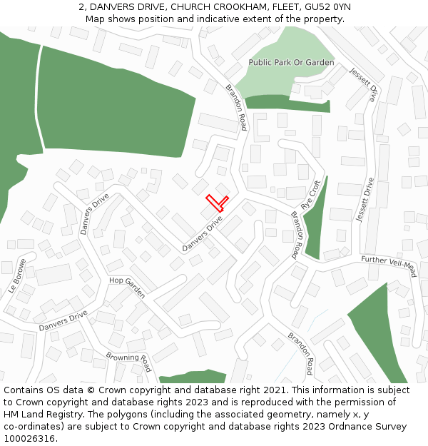 2, DANVERS DRIVE, CHURCH CROOKHAM, FLEET, GU52 0YN: Location map and indicative extent of plot
