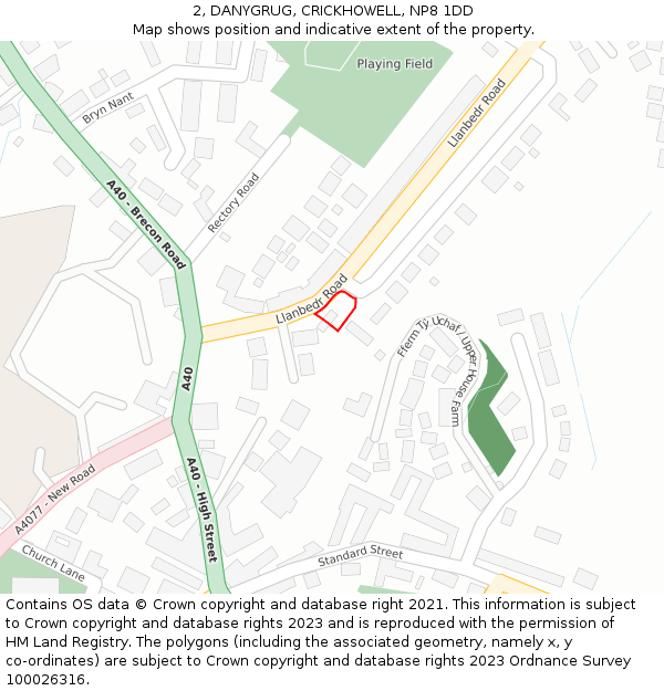 2, DANYGRUG, CRICKHOWELL, NP8 1DD: Location map and indicative extent of plot