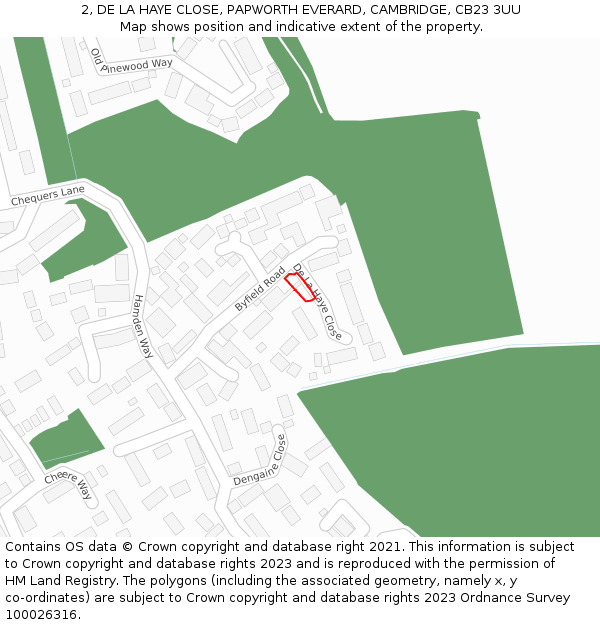 2, DE LA HAYE CLOSE, PAPWORTH EVERARD, CAMBRIDGE, CB23 3UU: Location map and indicative extent of plot