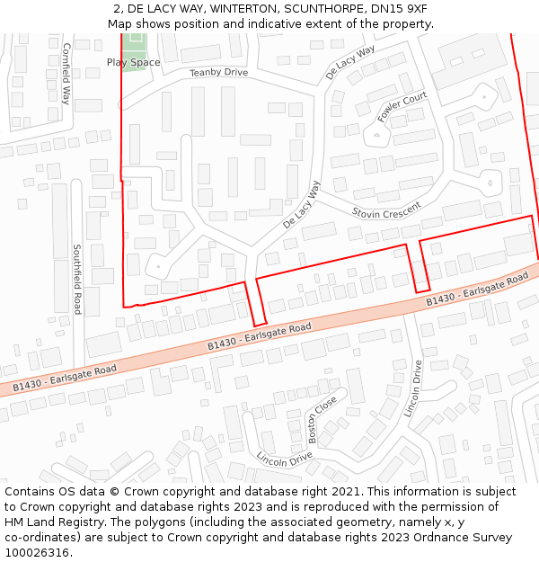 2, DE LACY WAY, WINTERTON, SCUNTHORPE, DN15 9XF: Location map and indicative extent of plot
