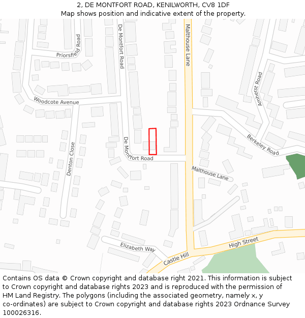 2, DE MONTFORT ROAD, KENILWORTH, CV8 1DF: Location map and indicative extent of plot