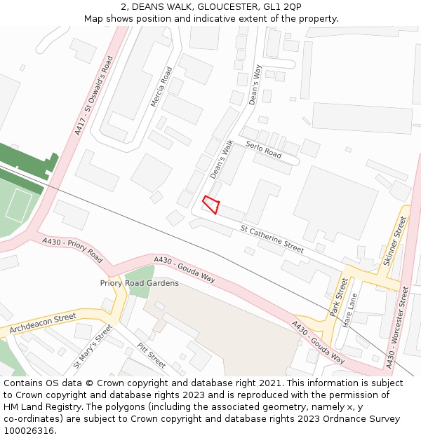 2, DEANS WALK, GLOUCESTER, GL1 2QP: Location map and indicative extent of plot