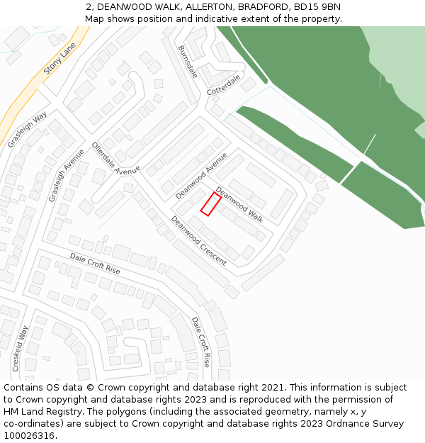 2, DEANWOOD WALK, ALLERTON, BRADFORD, BD15 9BN: Location map and indicative extent of plot
