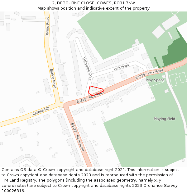 2, DEBOURNE CLOSE, COWES, PO31 7NW: Location map and indicative extent of plot