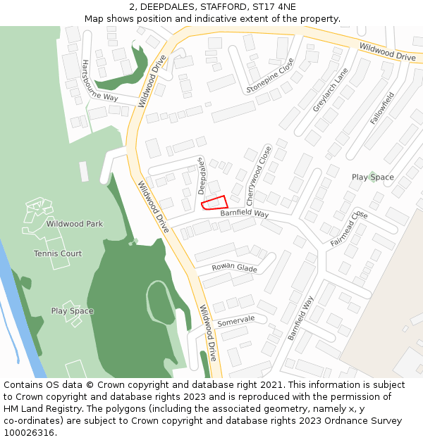 2, DEEPDALES, STAFFORD, ST17 4NE: Location map and indicative extent of plot