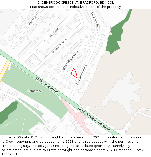 2, DENBROOK CRESCENT, BRADFORD, BD4 0QL: Location map and indicative extent of plot