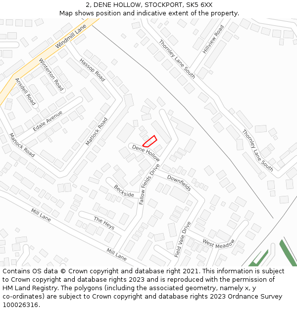 2, DENE HOLLOW, STOCKPORT, SK5 6XX: Location map and indicative extent of plot