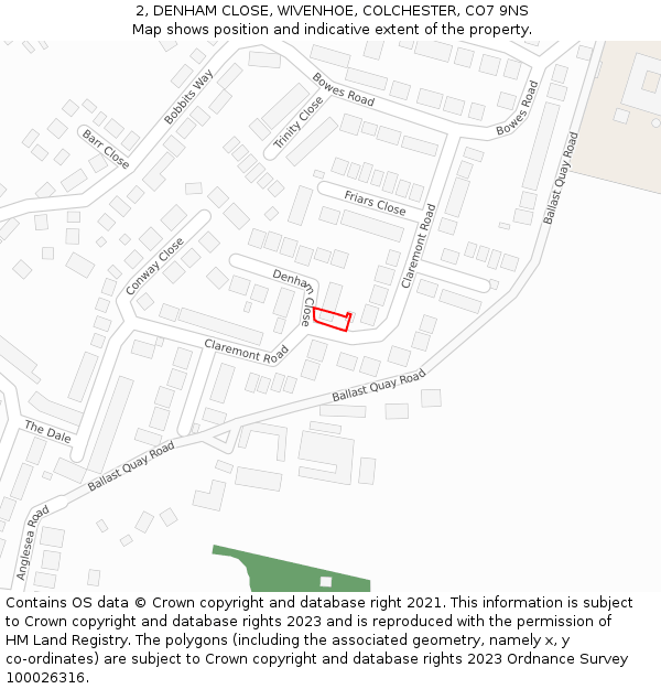 2, DENHAM CLOSE, WIVENHOE, COLCHESTER, CO7 9NS: Location map and indicative extent of plot