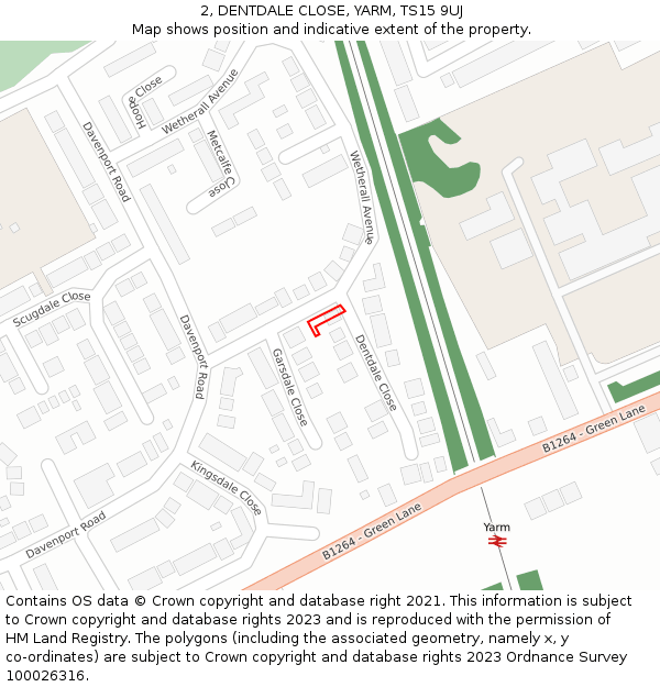 2, DENTDALE CLOSE, YARM, TS15 9UJ: Location map and indicative extent of plot